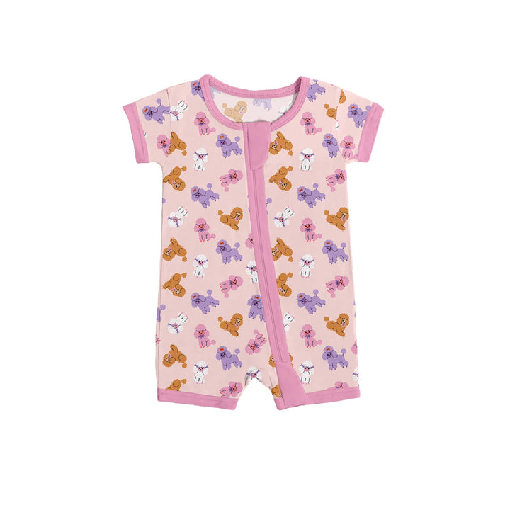 Pink Poodles Shorty Zippered Romper , Pink Poodles Shorty Zippered Romper - 0-3M