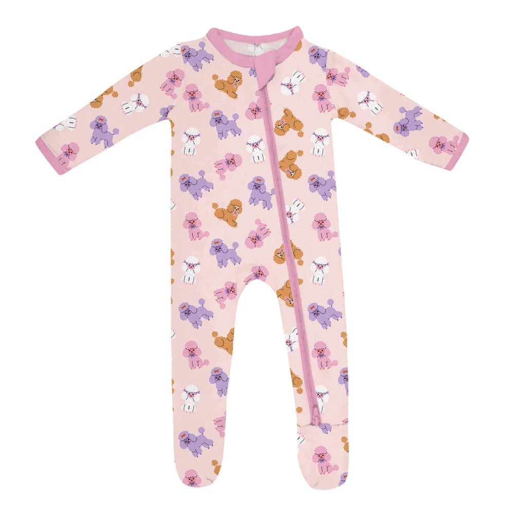Pink Poodles Zippered Footie Romper , Pink Poodles Zippered Footie Romper - Newborn