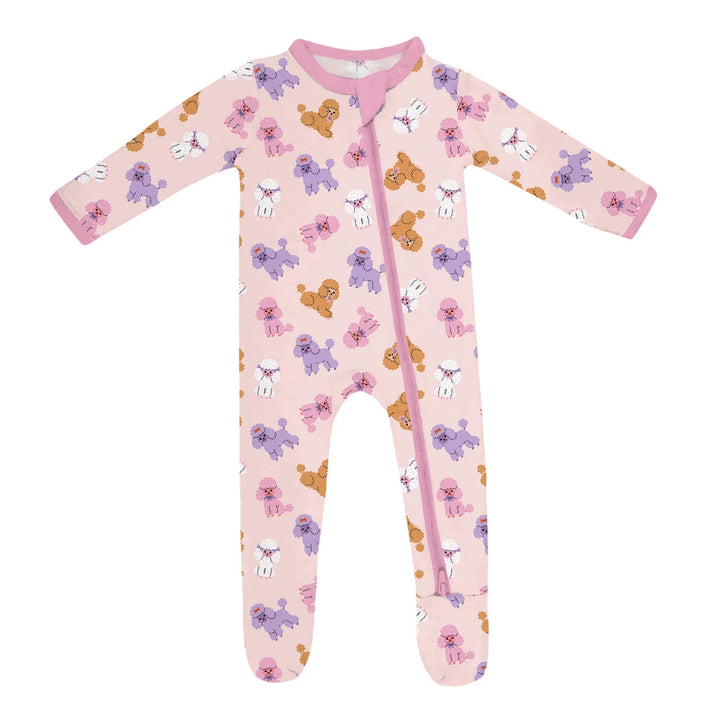 Pink Poodles Zippered Footie Romper , Pink Poodles Zippered Footie Romper - Newborn