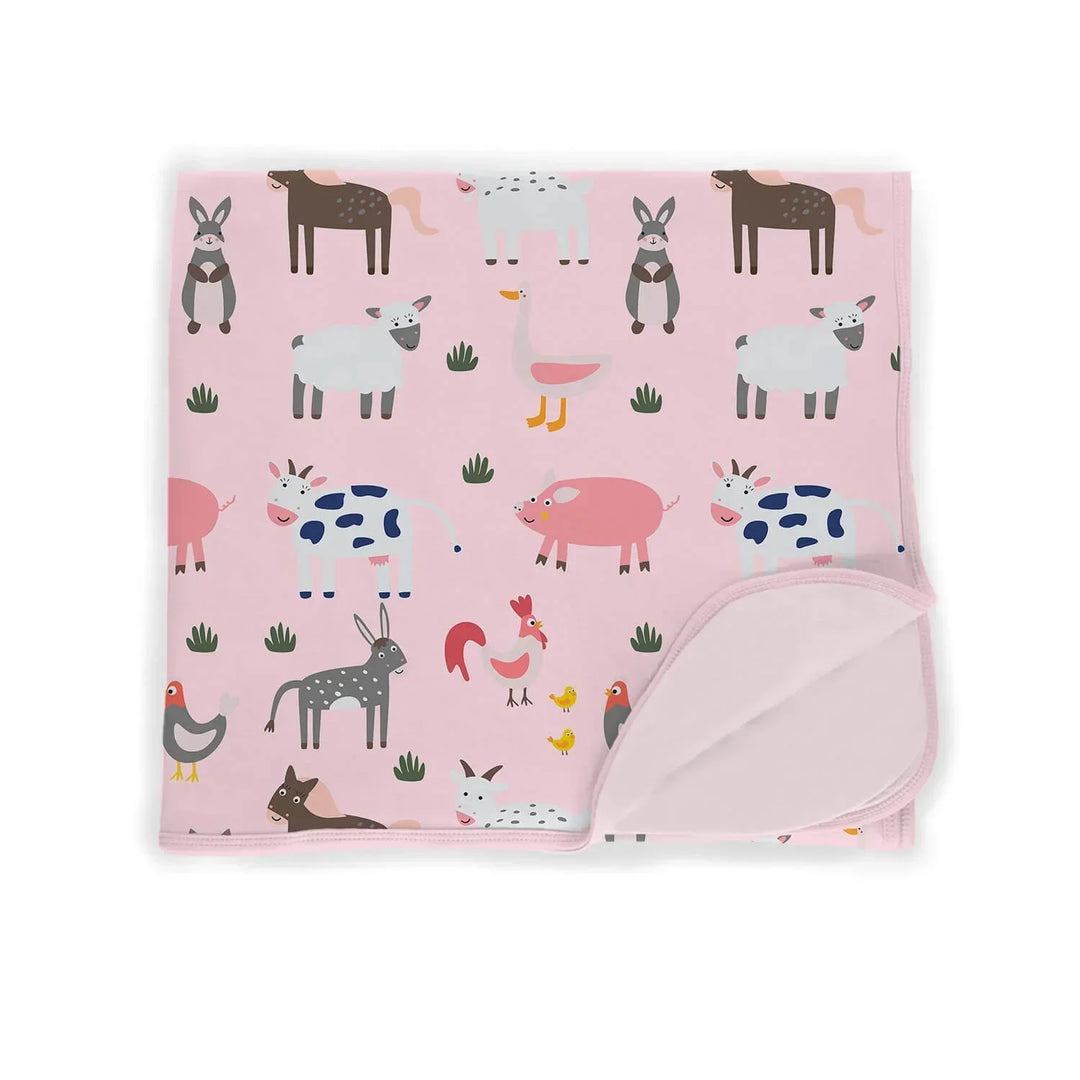 Pink Farm Animals Baby Blanket