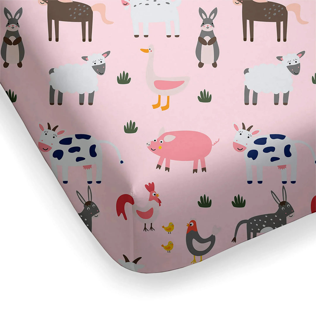 Pink Farm Animals Fitted Crib Sheet , Pink Farm Animals Fitted Crib Sheet - Default Title
