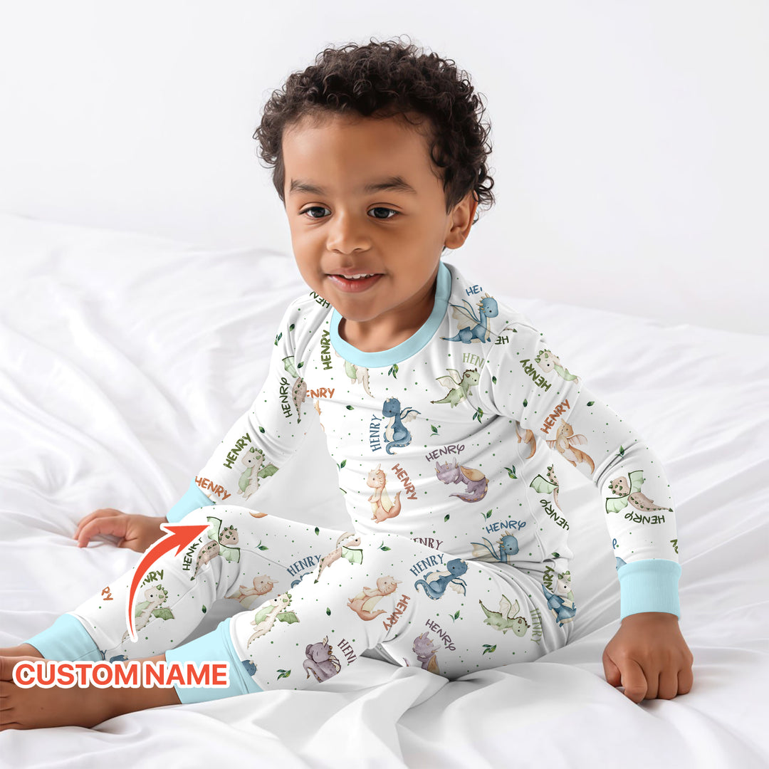 Sweet Baby Dragons Custom Name Two Piece Long Sleeve Pajama Set