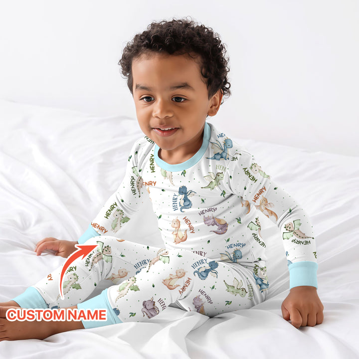 Sweet Baby Dragons Custom Name Two Piece Long Sleeve Pajama Set