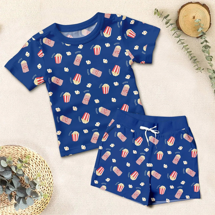 Popcorn Two Piece Short Sleeve Shorts Pajama Set - Zumbamboo