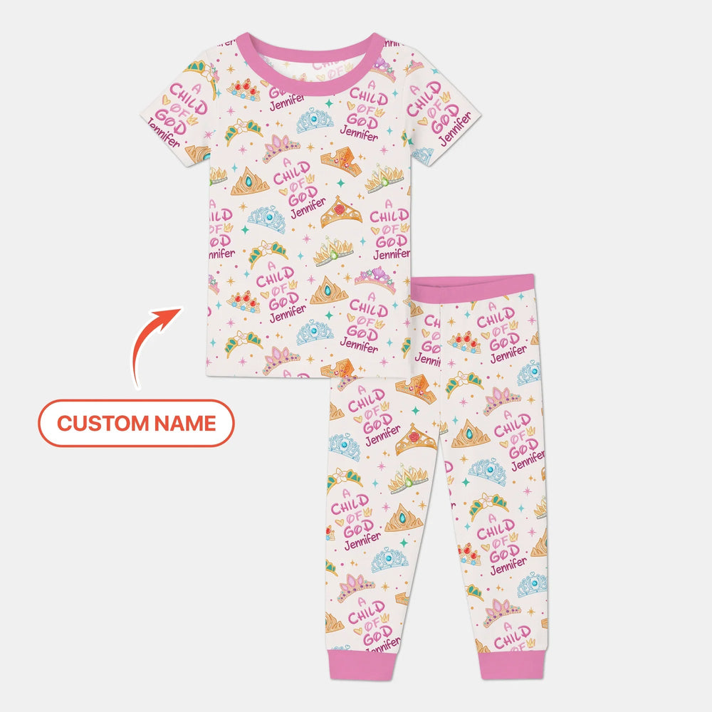 Princess A Child Of God Custom Name Two Piece Short Sleeve Pajama Set - Zumbamboo