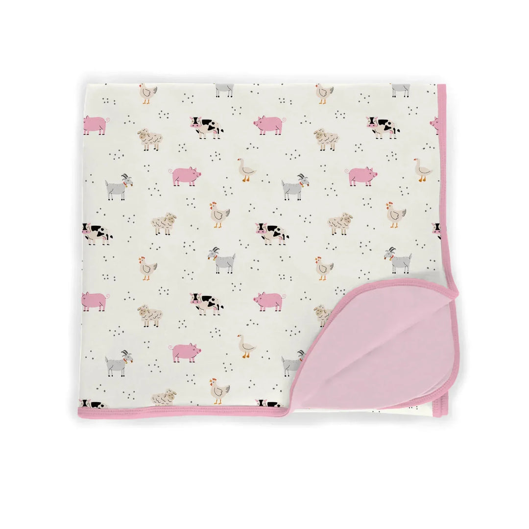 Pink Sleepy Farm Animals Toddler Blanket
