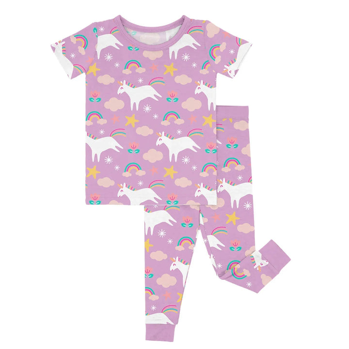 Purple Unicorns Two Piece Short Sleeve Pajama Set - Zumbamboo