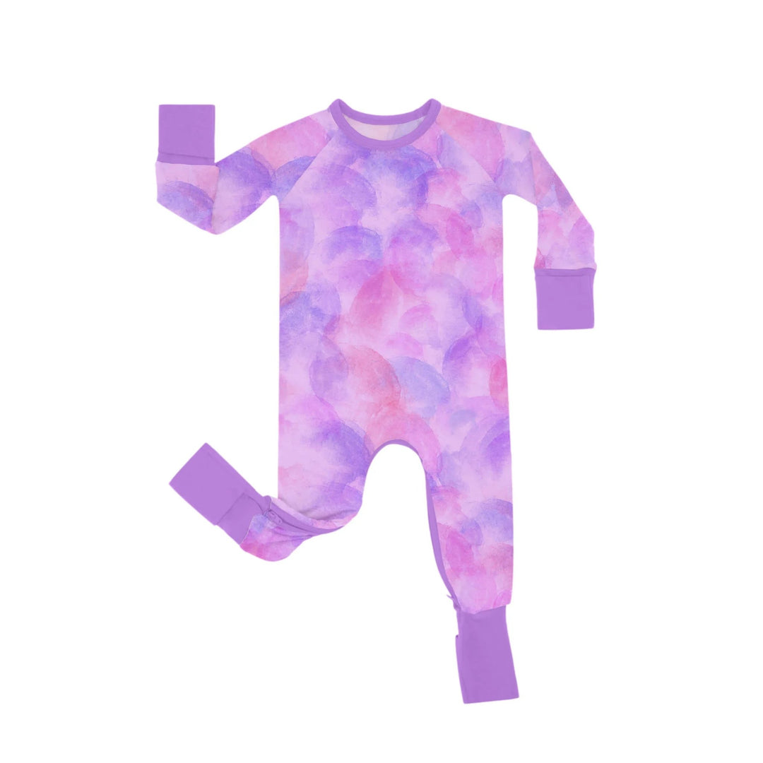 Purple Watercolor Crescent Zippered Romper - Zumbamboo
