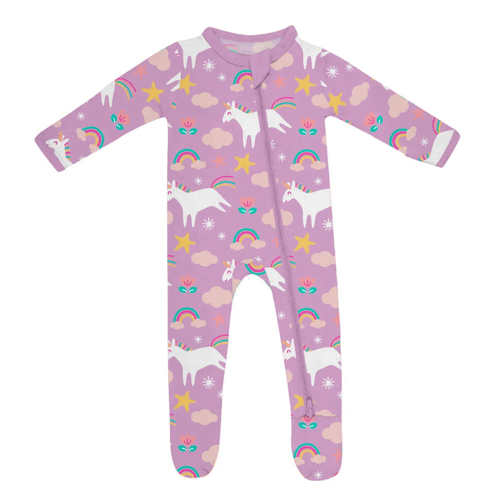 Purple Unicorns Zippered Footie Romper , Purple Unicorns Zippered Footie Romper - Newborn
