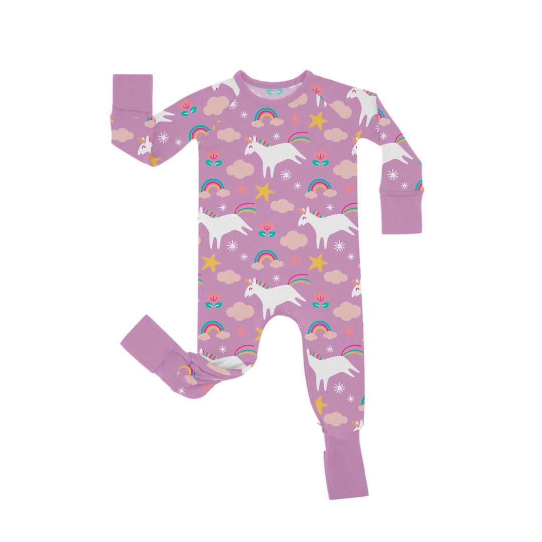 Purple Unicorns Crescent Zippered Romper