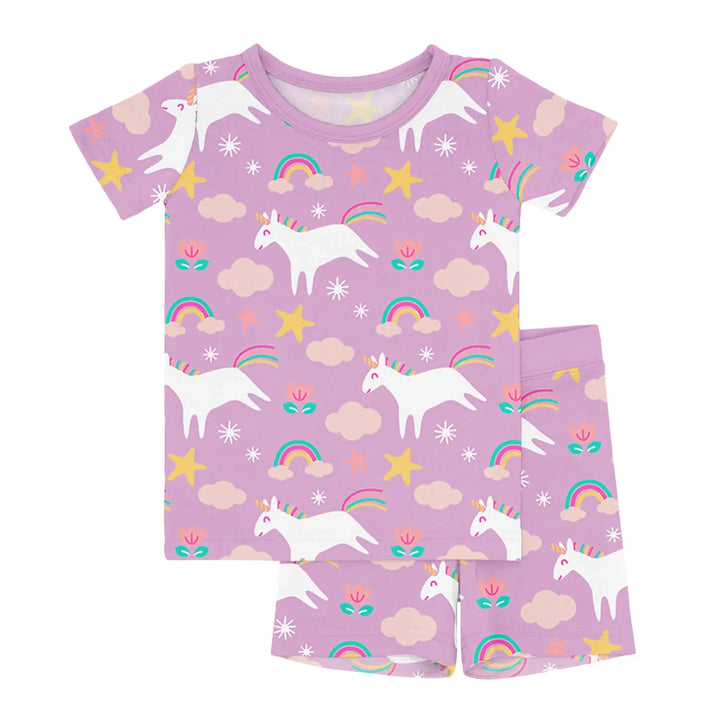 Purple Unicorns Two Piece Short Sleeve Shorts Pajama Set , Purple Unicorns Two Piece Short Sleeve Shorts Pajama Set - 12-18M