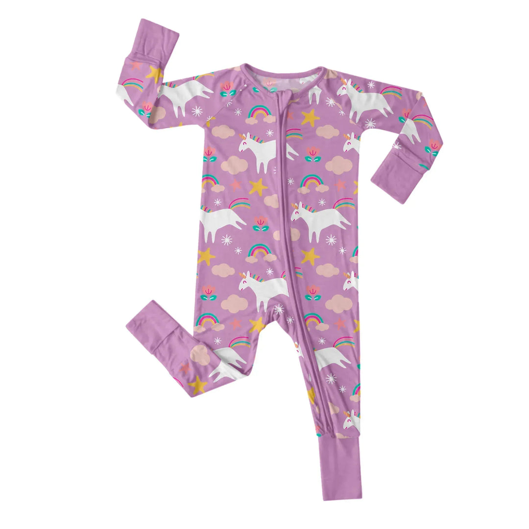 Purple Unicorns Convertible Zippered Romper , Purple Unicorns Convertible Zippered Romper - 0-3M