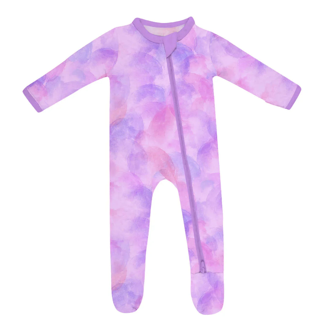 Purple Watercolor Footie Zippered Romper , Purple Watercolor Footie Zippered Romper - Newborn