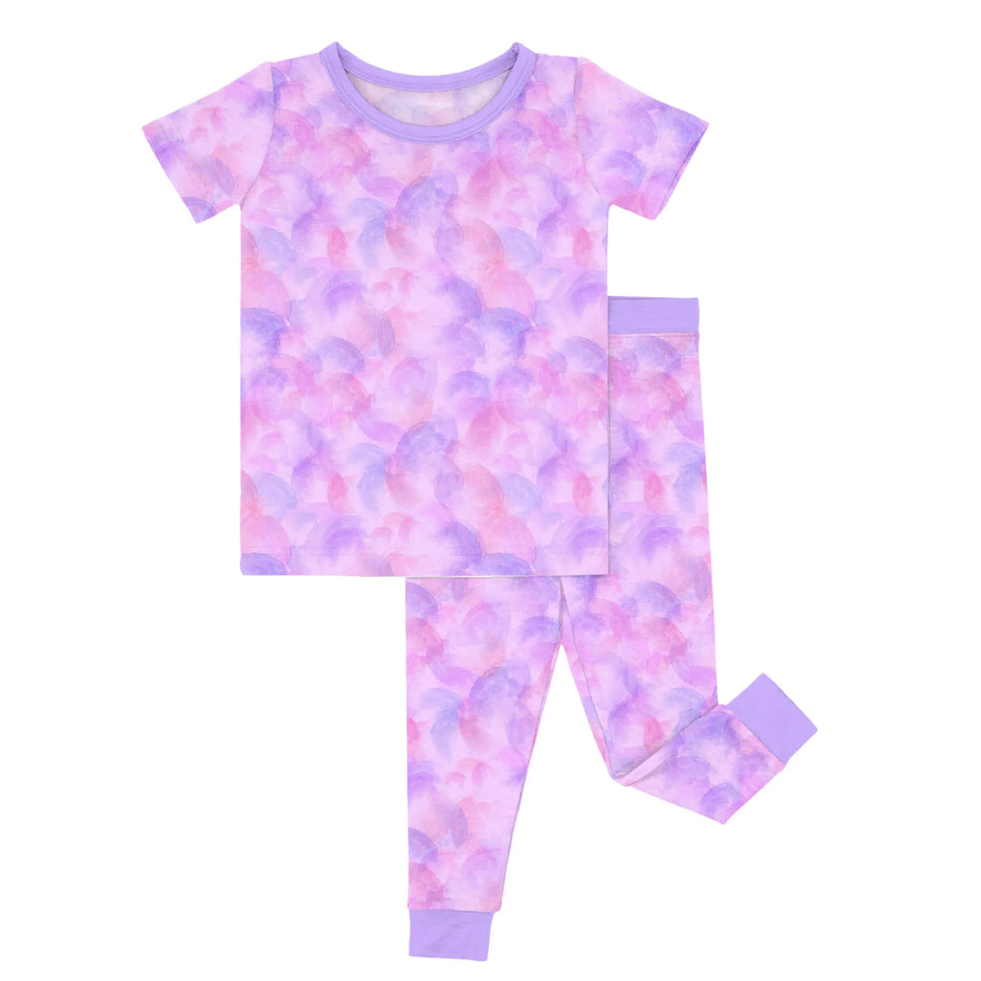 Purple Watercolor Two-Piece Short Sleeve Pajama Set , Purple Watercolor Two-Piece Short Sleeve Pajama Set - 12-18M