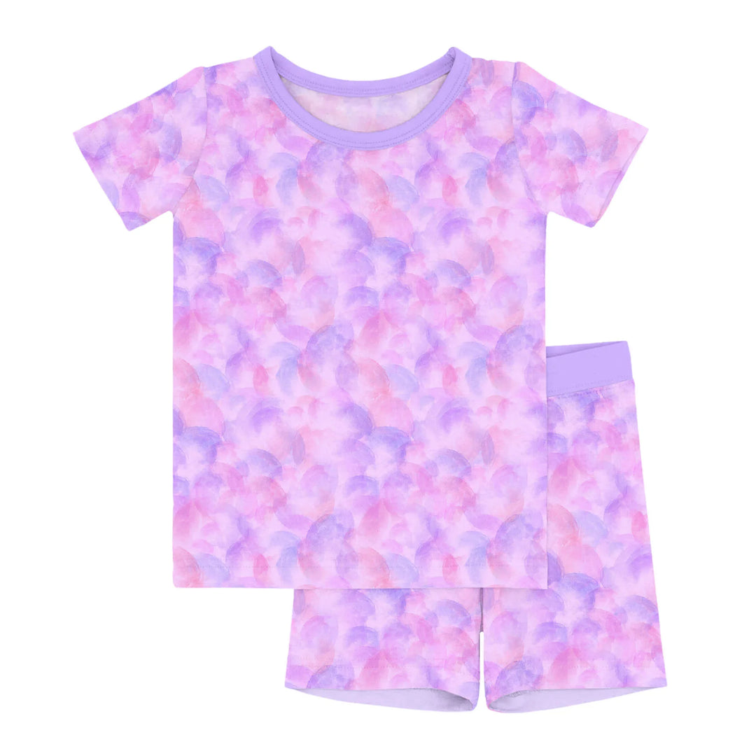 Purple Watercolor Two-Piece Short Sleeve Shorts Pajama Set , Purple Watercolor Two-Piece Short Sleeve Shorts Pajama Set - 12-18M