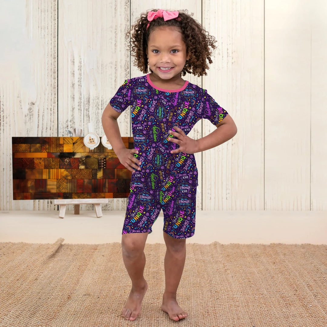 Rainbow Affirmations Two Piece Short Sleeve Shorts Pajama Set - Zumbamboo