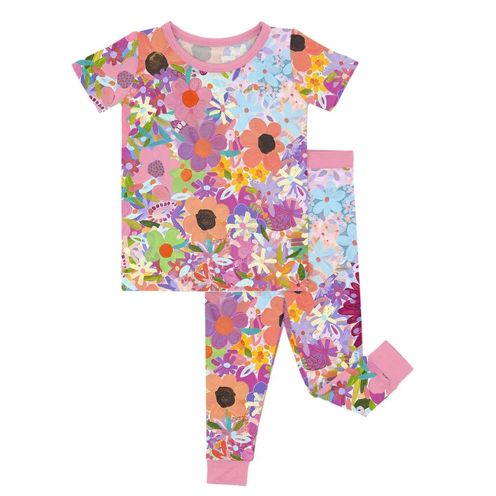 Rainbow Blooms Two Piece Short Sleeve Pajama Set - Zumbamboo