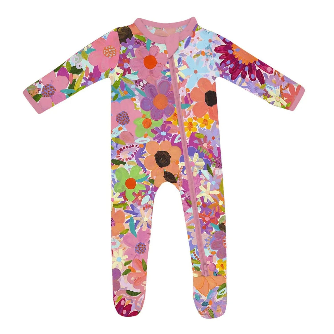 Rainbow Blooms Zippered Footie Romper - Zumbamboo