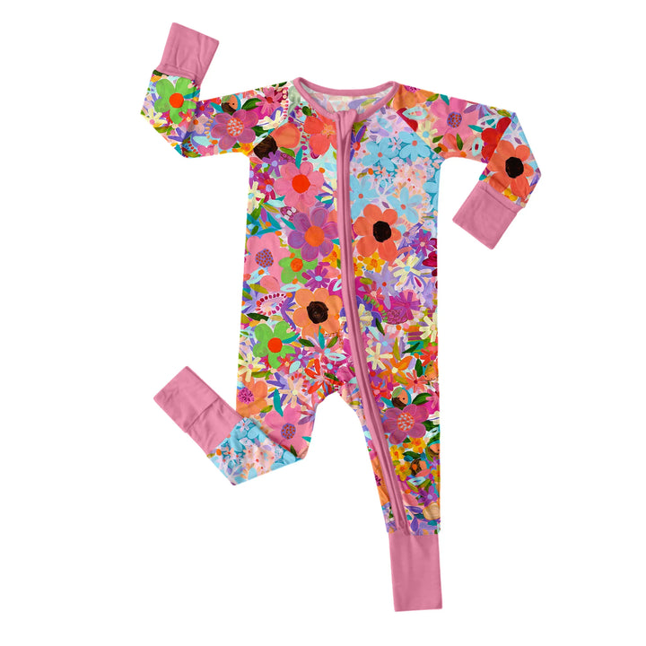 Best-Selling Convertible Zippered Rompers for Girl , Best-Selling Convertible Zippered Rompers for Girl - Rainbow Blooms / Newborn
