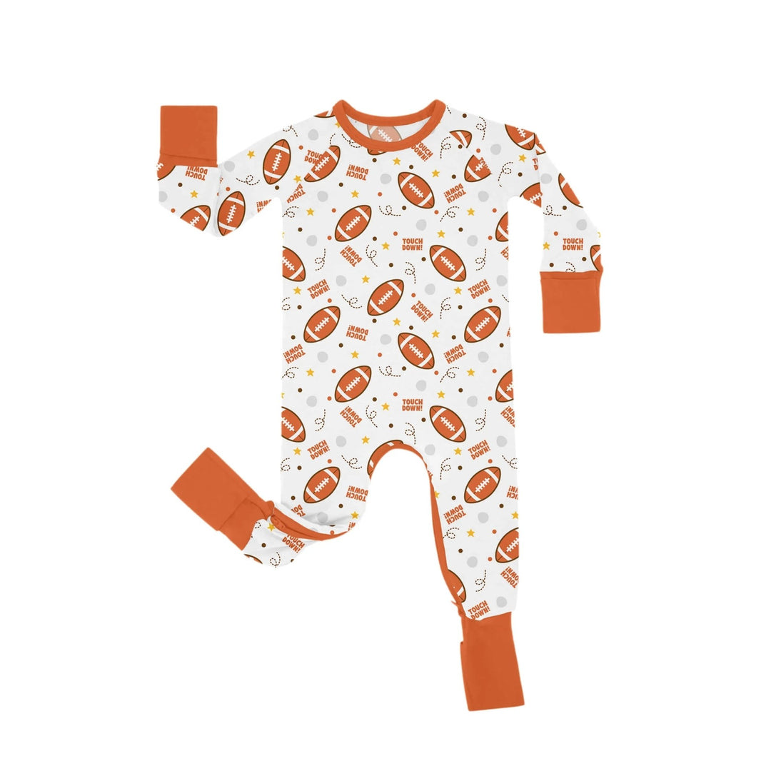 Rugby Touch Down Crescent Zippered Romper - Zumbamboo