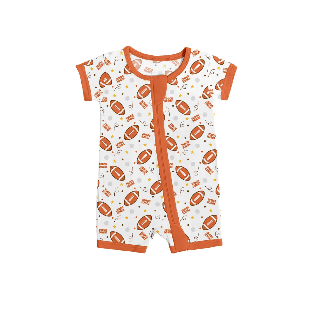 Rugby Touch Down Shorty Zippered Romper , Rugby Touch Down Shorty Zippered Romper - 0-3M