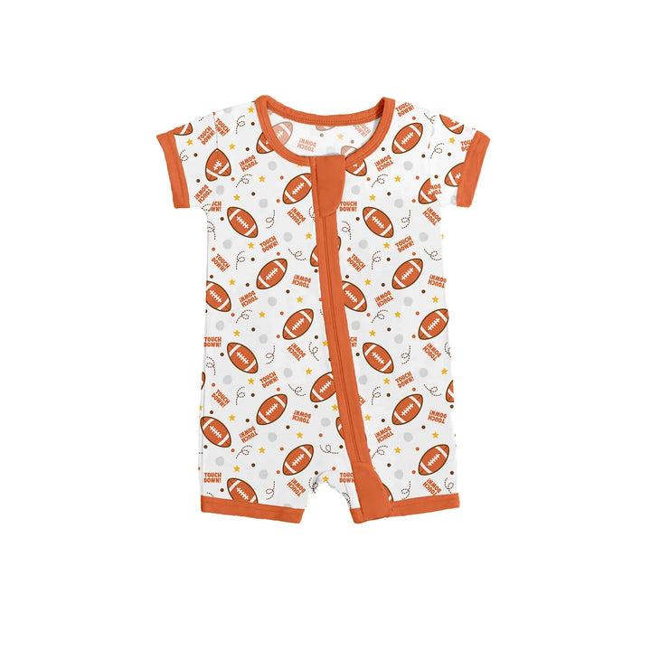 Rugby Touch Down Shorty Zippered Romper , Rugby Touch Down Shorty Zippered Romper - 0-3M