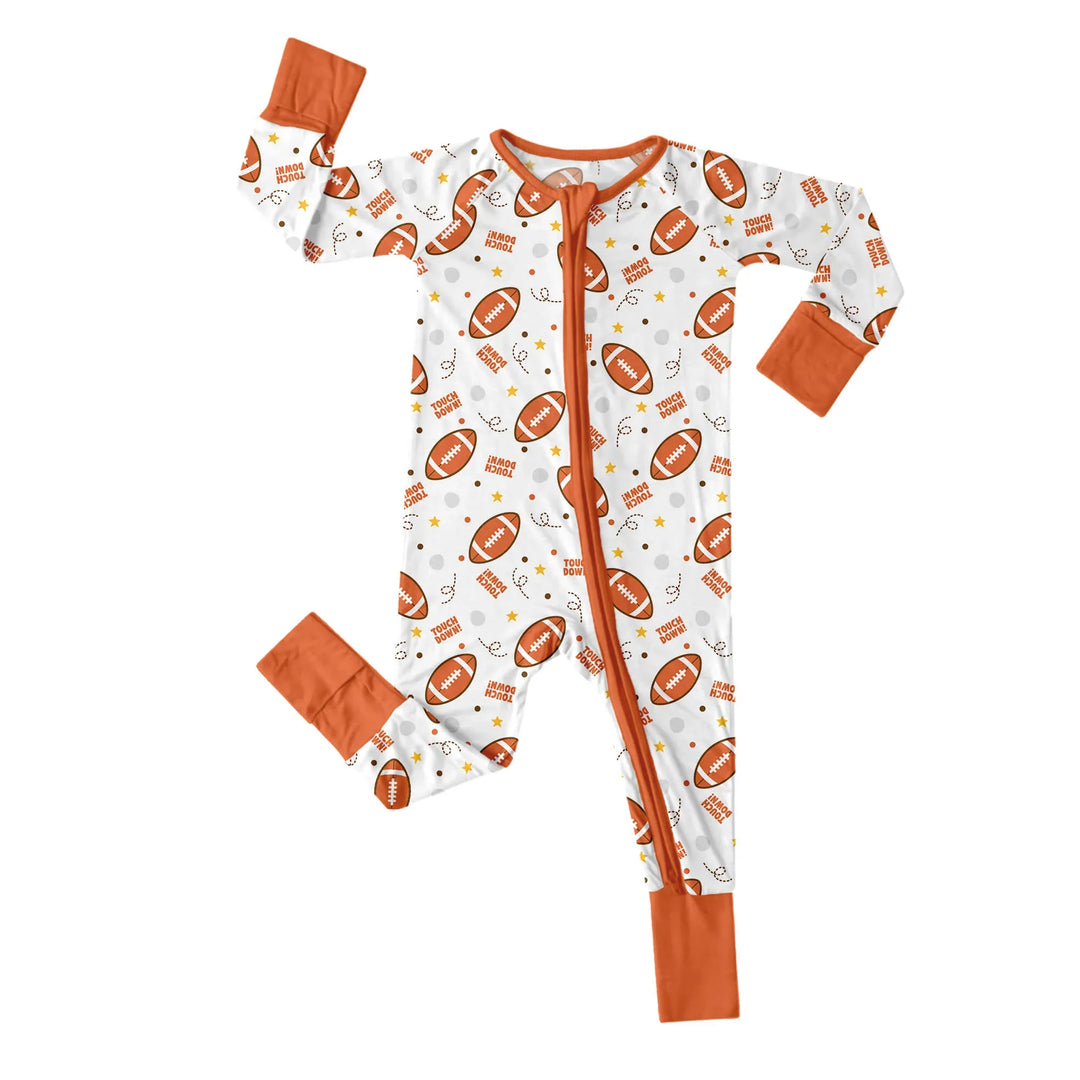 Rugby Touch Down Convertible Zippered Romper , Rugby Touch Down Convertible Zippered Romper - Newborn