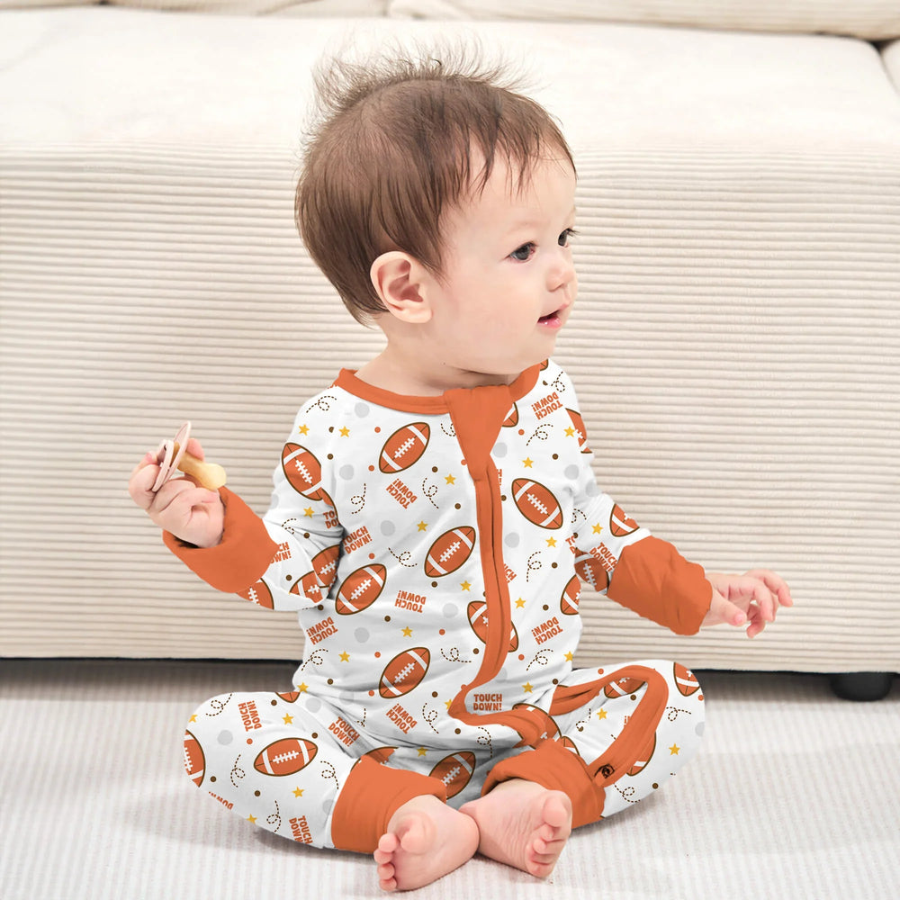Rugby Touch Down Convertible Zippered Romper , Rugby Touch Down Convertible Zippered Romper - Newborn