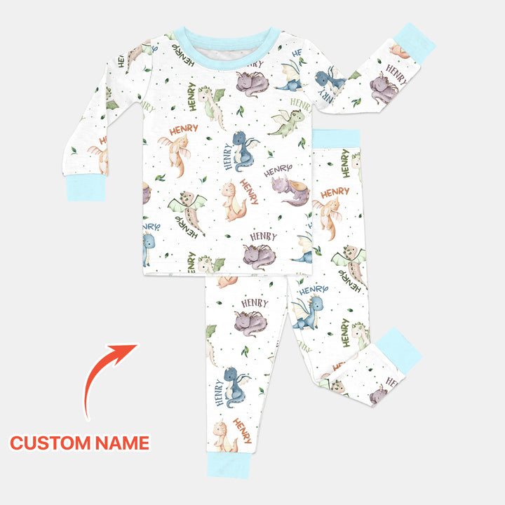Sweet Baby Dragons Custom Name Two Piece Long Sleeve Pajama Set