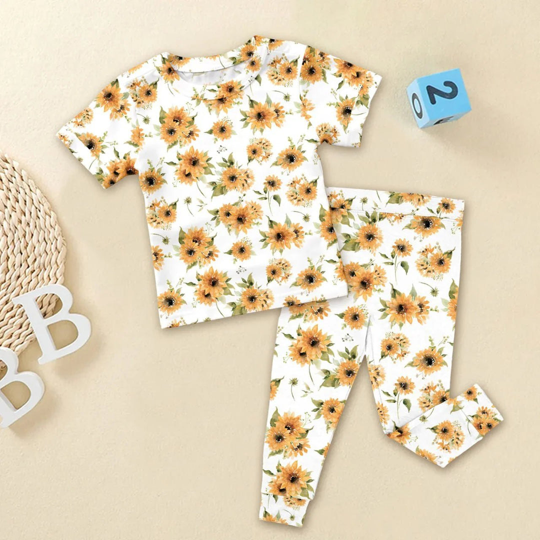 Savannah's Sunflowers Two Piece Short Sleeve Pajama Set - Zumbamboo