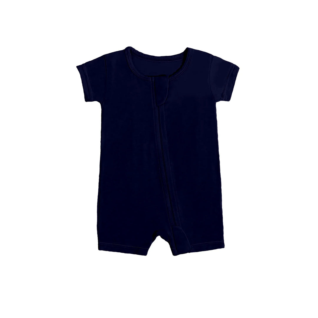 Shorty Zippered Romper in Cetacean Blue - Zumbamboo