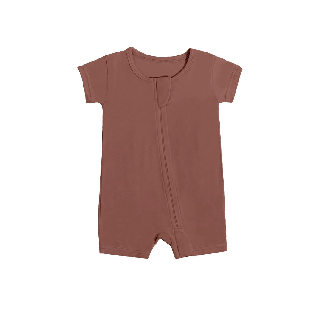Shorty Zippered Romper in Dark Chestnut - Zumbamboo