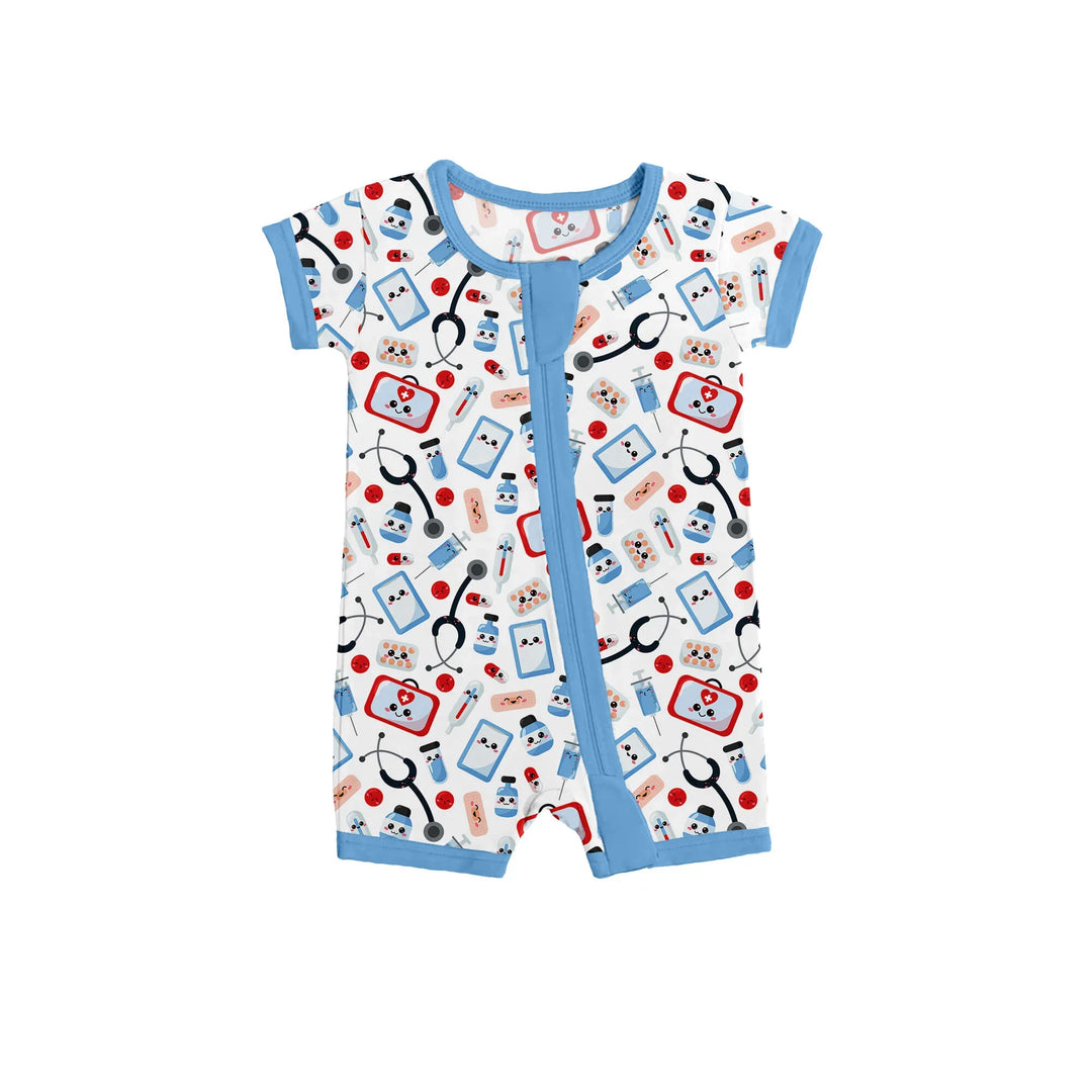 Medical Buddies Shorty Zippered Romper , Medical Buddies Shorty Zippered Romper - 0-3M