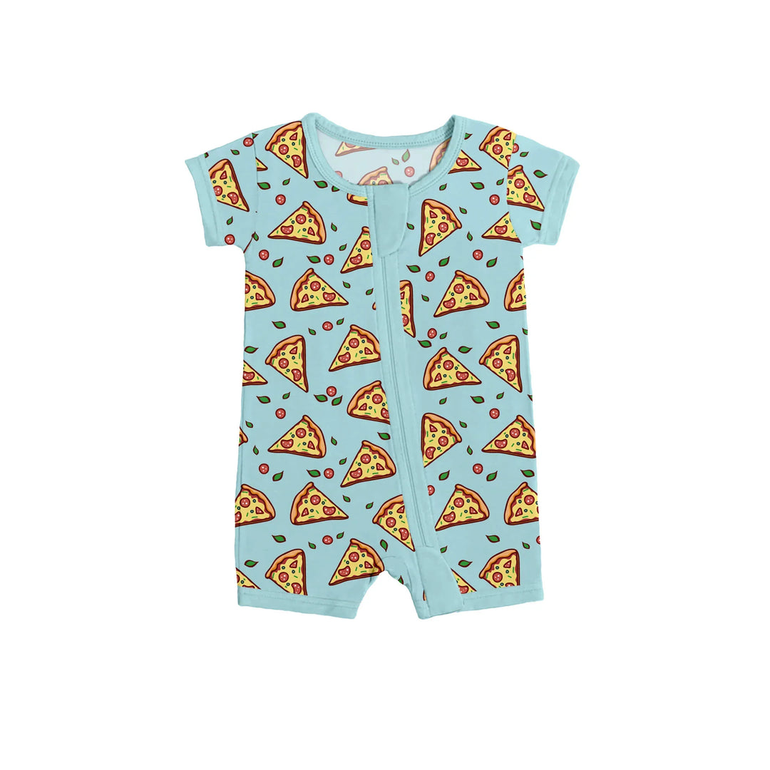 Pizza Doodle Shorty Zippered Romper , Pizza Doodle Shorty Zippered Romper - Newborn
