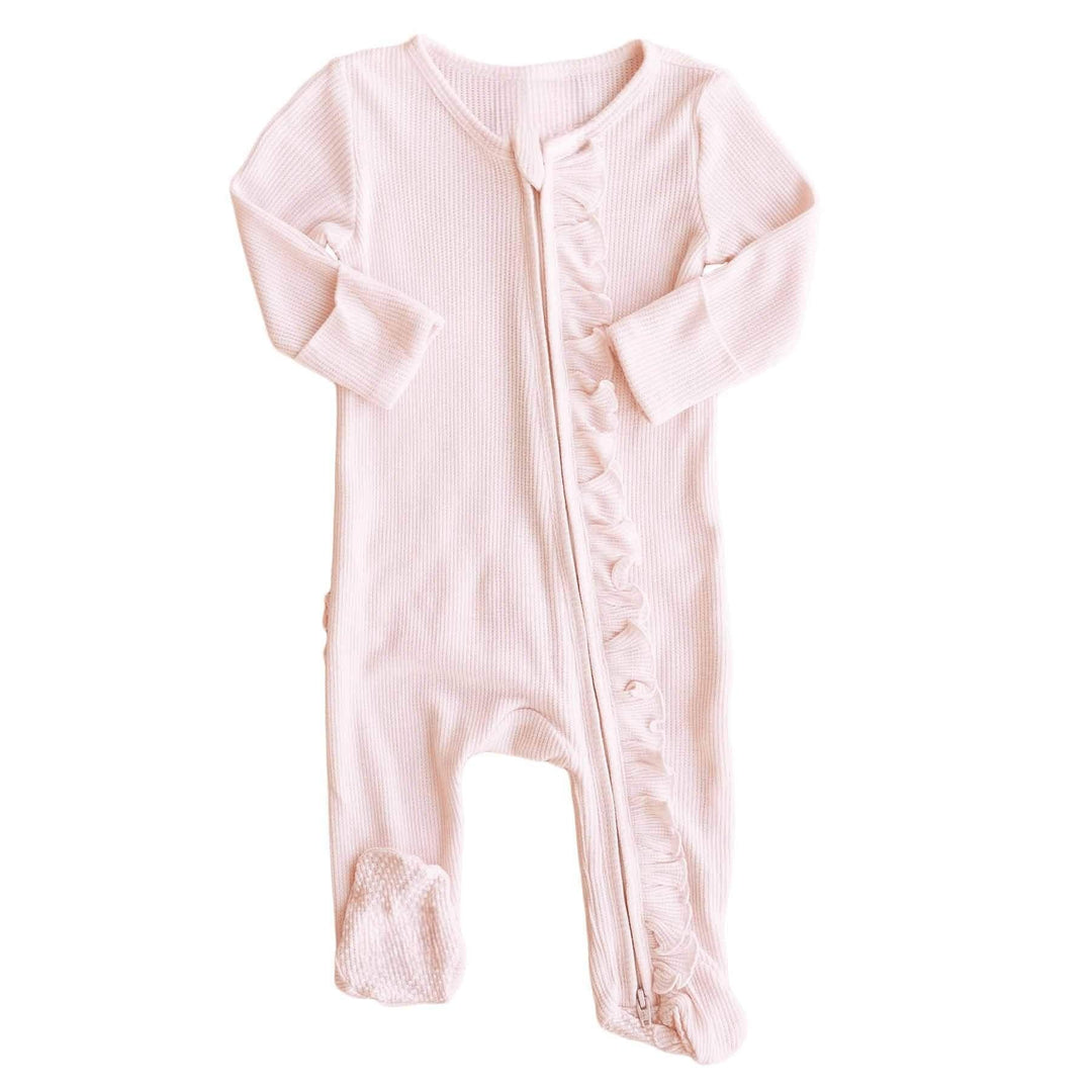 Waffle Zipper Ruffle Footie , Waffle Zipper Ruffle Footie - Pearl Pink / Newborn