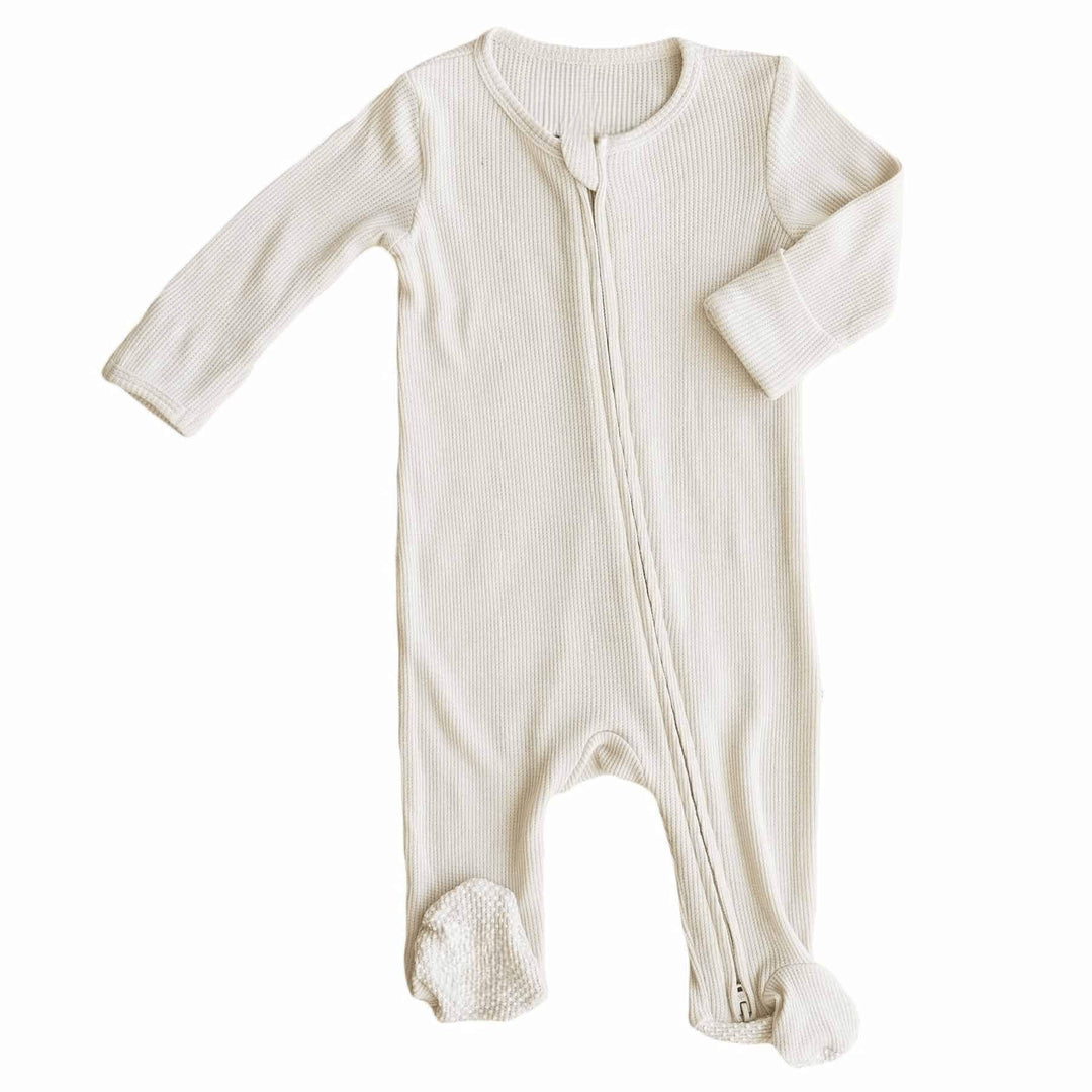 Waffle Zipper Footie , Waffle Zipper Footie - Eggshell / Newborn