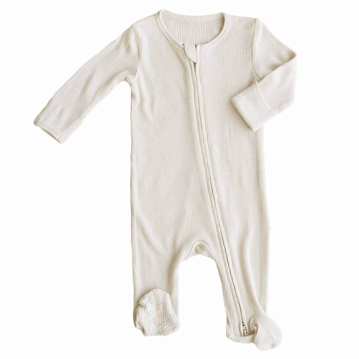 Waffle Zipper Footie , Waffle Zipper Footie - Eggshell / Newborn