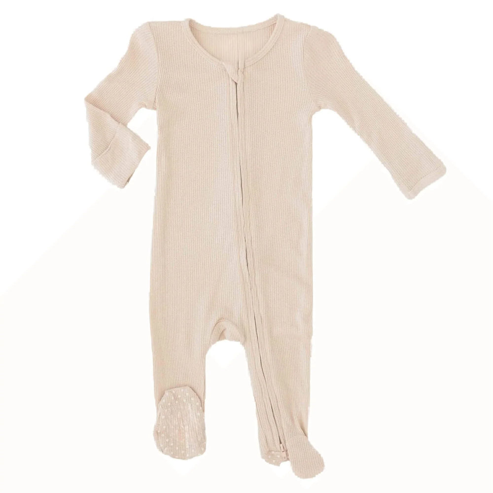 Waffle Zipper Footie , Waffle Zipper Footie - Oatmeal / Newborn
