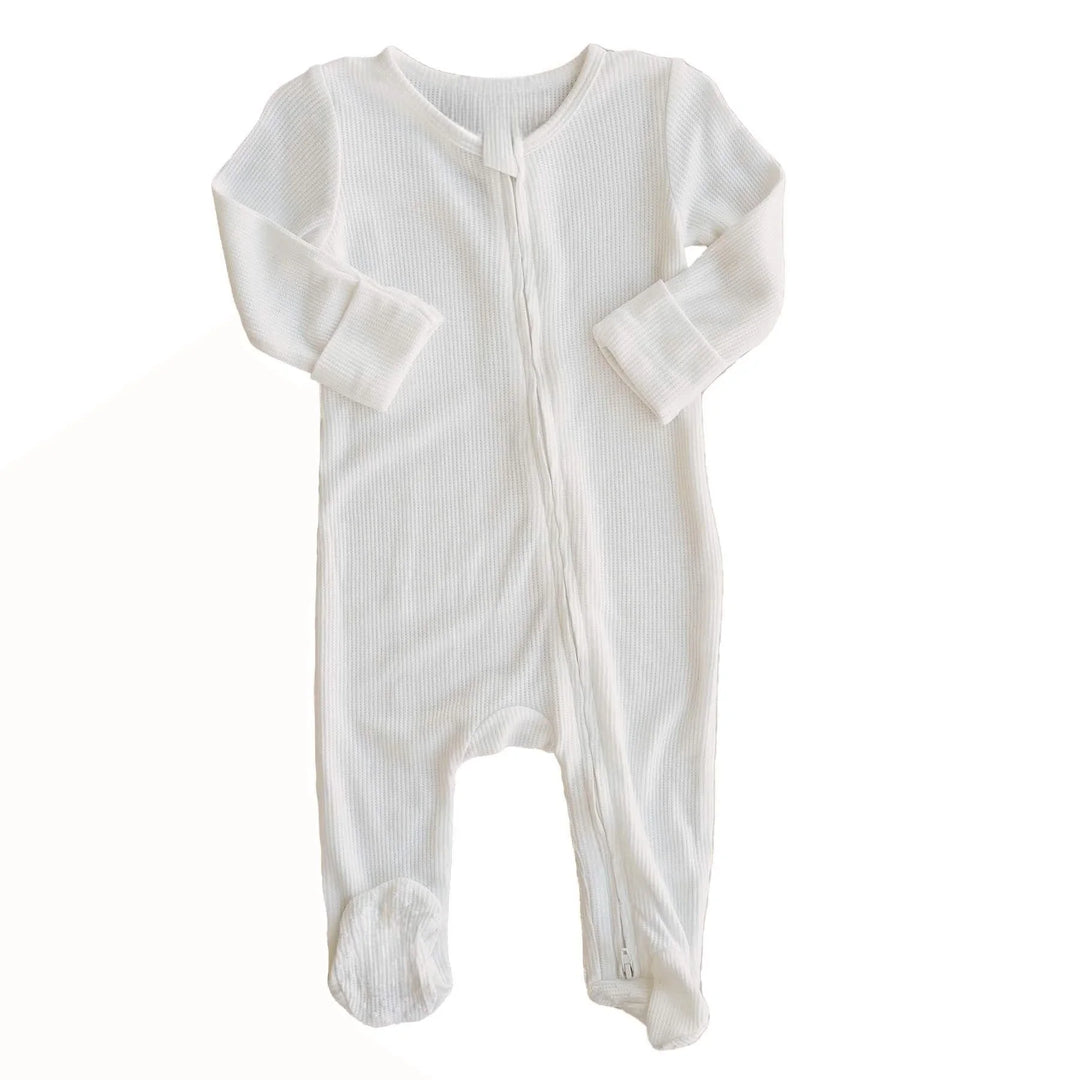 Waffle Zipper Footie , Waffle Zipper Footie - White / Newborn