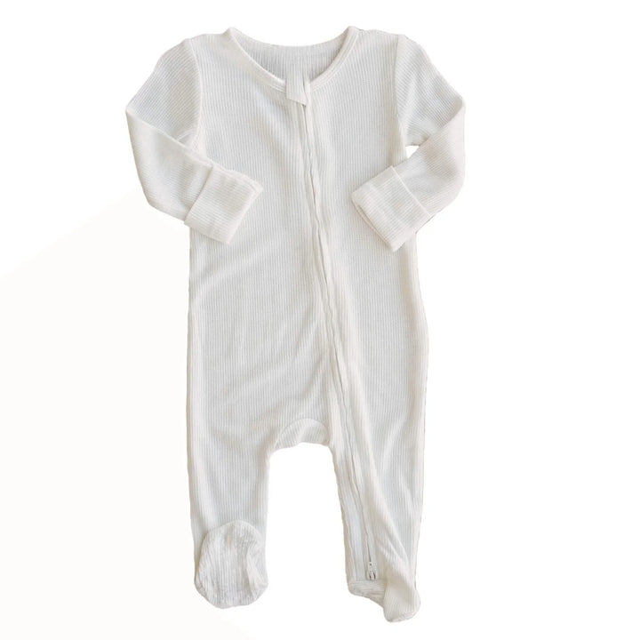 Waffle Zipper Footie , Waffle Zipper Footie - White / Newborn