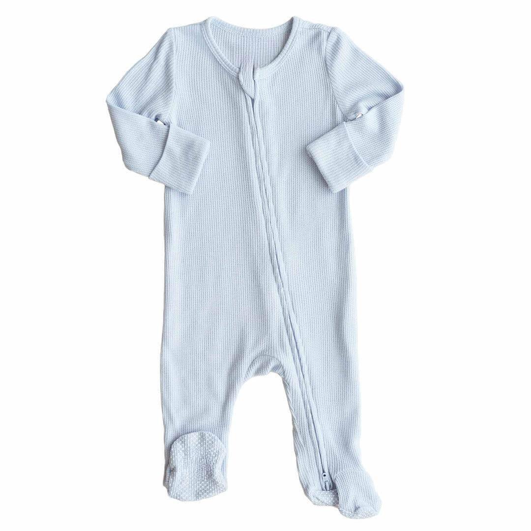 Waffle Zipper Footie , Waffle Zipper Footie - Ice Blue / Newborn