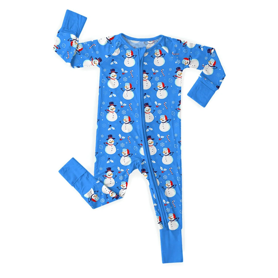 Best-Selling Christmas Convertible Zippered Rompers , Best-Selling Christmas Convertible Zippered Rompers - Blue Snowman Christmas / Newborn