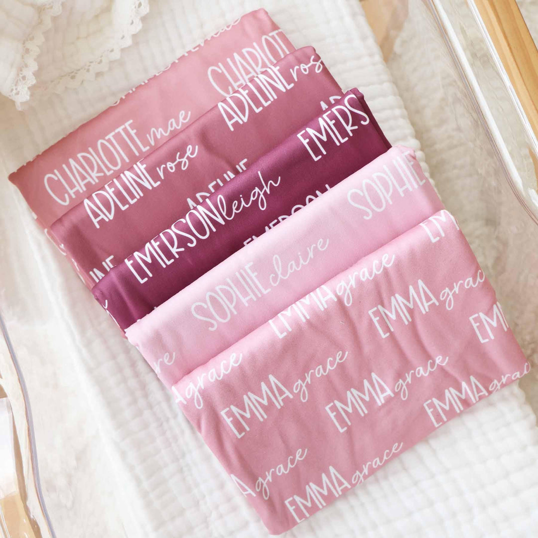Personalized Pinks Baby Name Swaddle Blanket Font Duo