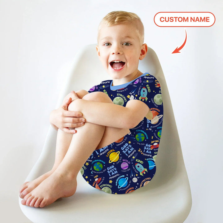 Space God Says I Am Custom Name Two Piece Short Sleeve Shorts Pajama Set - Zumbamboo