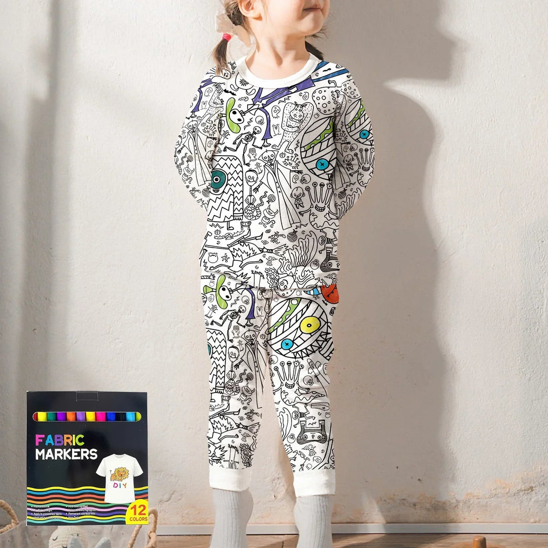 Spooky DIY Monster Colorable Halloween Two Piece Long Sleeve Pajama Set - Zumbamboo