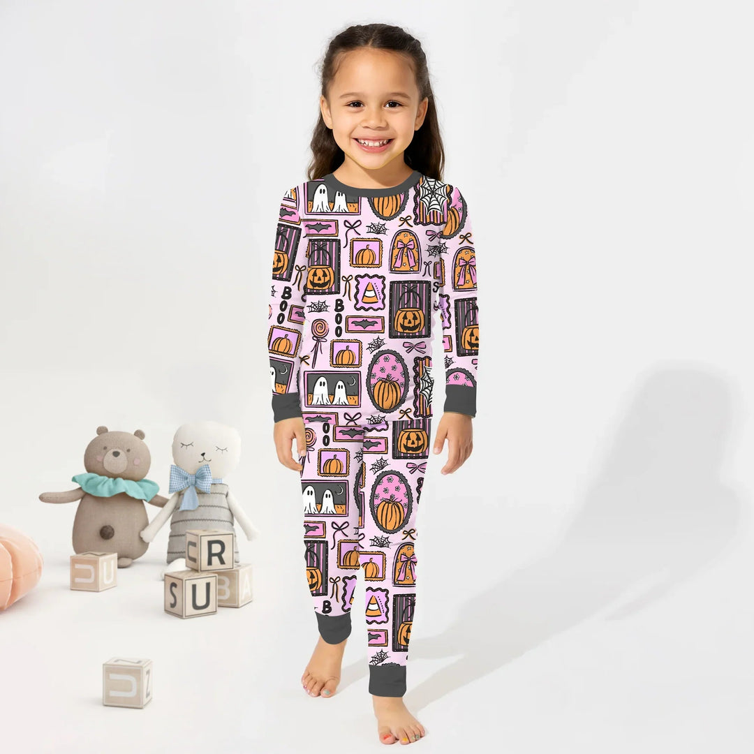 Spooky Frames Two Piece Long Sleeve Pajama Set For Halloween - Zumbamboo