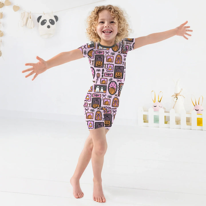 Spooky Frames Two Piece Short Sleeve Shorts Pajama Set For Halloween - Zumbamboo