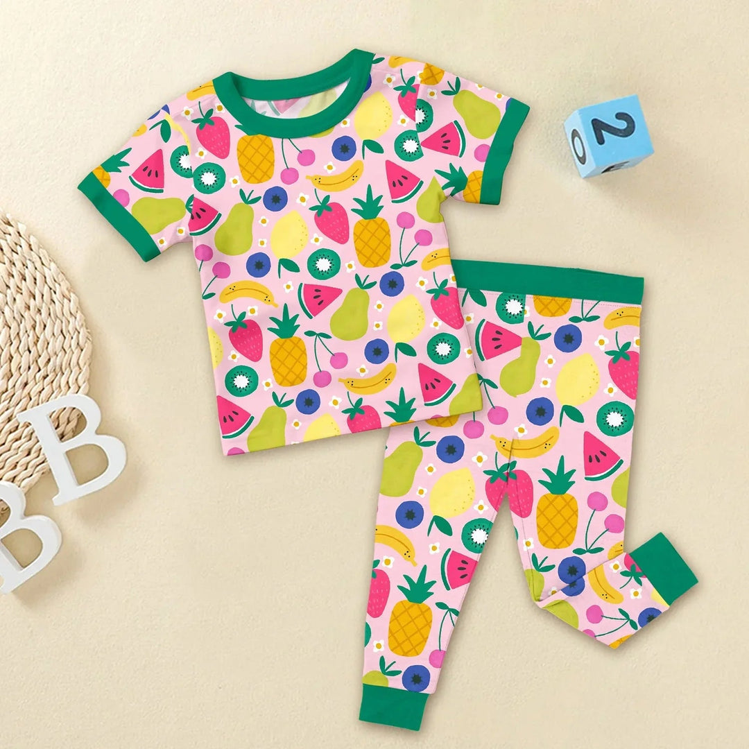 Summer Fruits Two Piece Short Sleeve Pajama Set - Zumbamboo