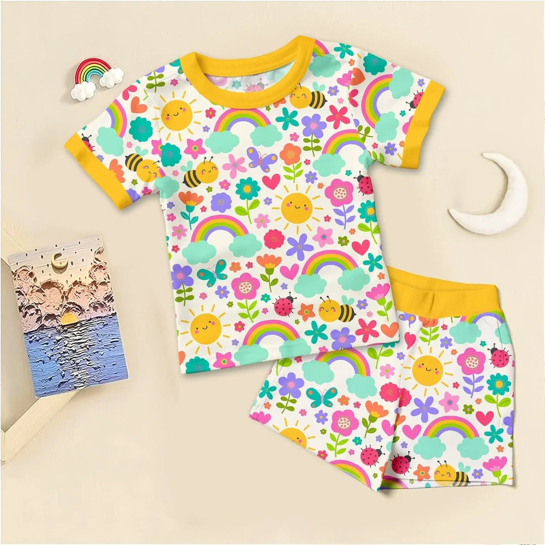 Summer Sunshine Two Piece Short Sleeve Shorts Pajama Set - Zumbamboo