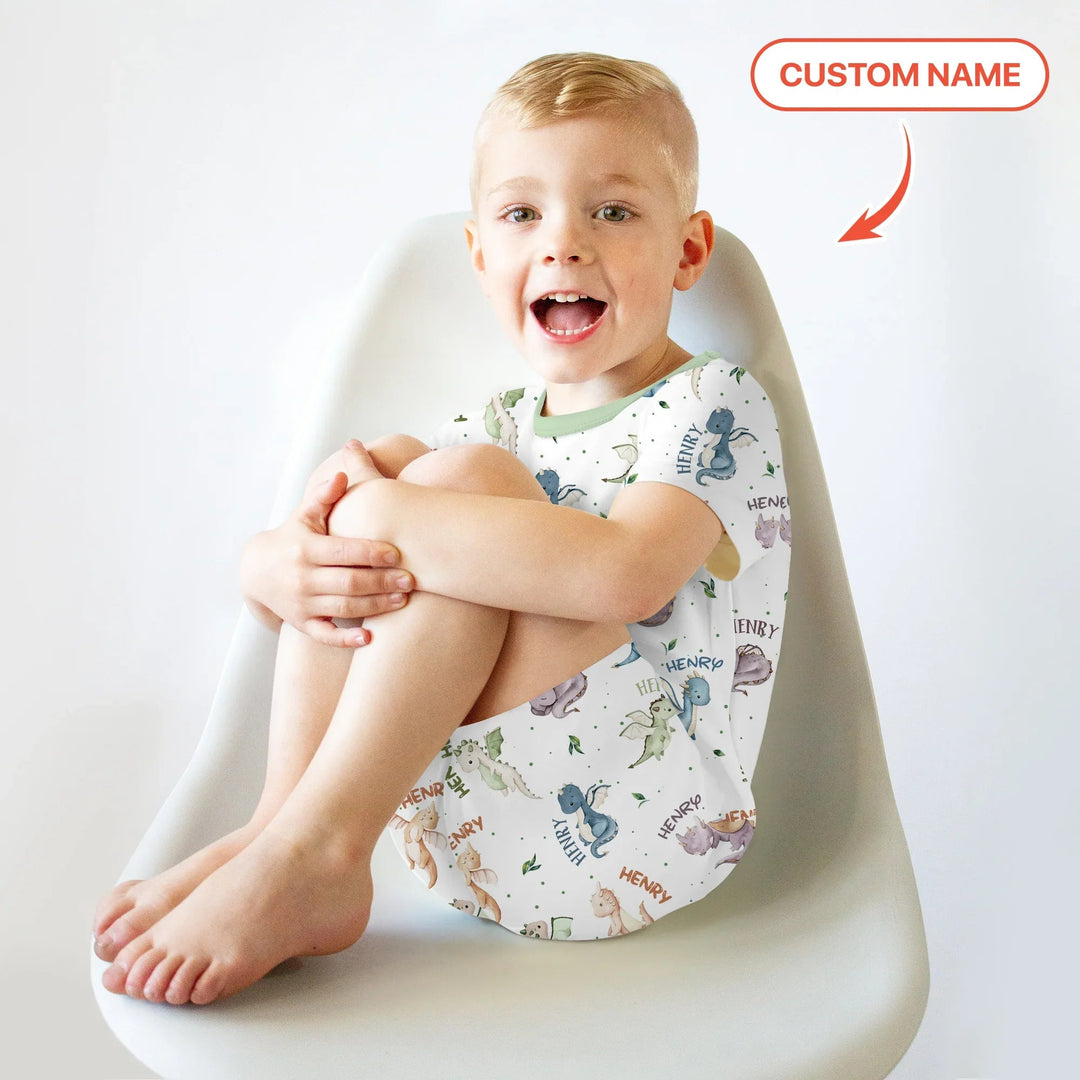 Sweet Baby Dragons Custom Name Two Piece Short Sleeve Shorts Pajama Set - Zumbamboo